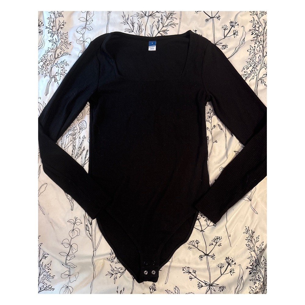 Old Navy Black‎ Ribbed Longsleeve Square Neck Bodysuit, Small